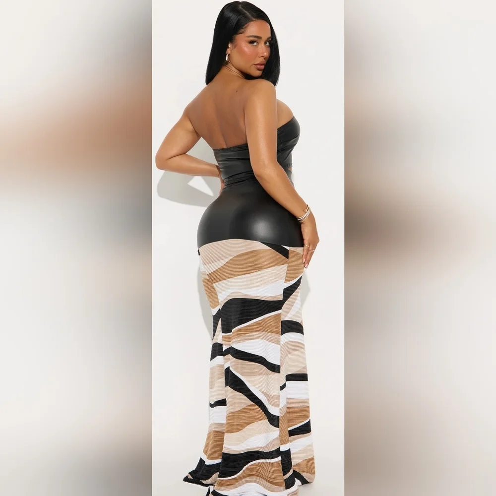 Fashion Nova Black and Tan Asymmetrical Skirt - Picture 2 of 4